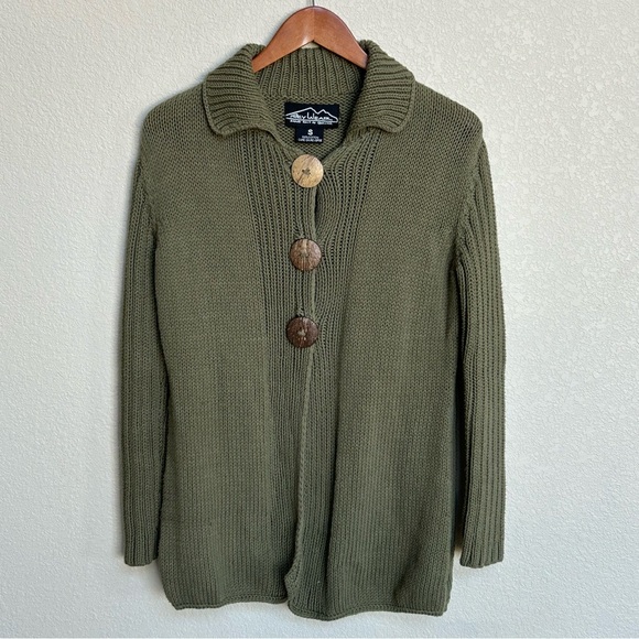 Rey Wear Green Cable Knit Cardigan Size Small Hand Knit in Bolivia SALE - Picture 1 of 5